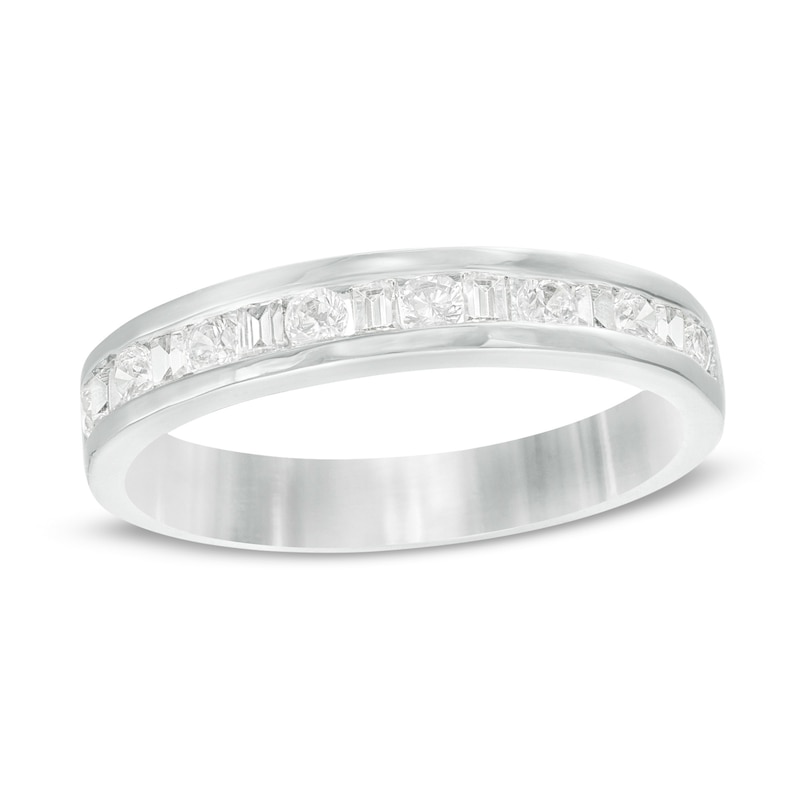 0.37 CT. T.W. Baguette and Round Diamond Alternating Anniversary Band in 10K White Gold