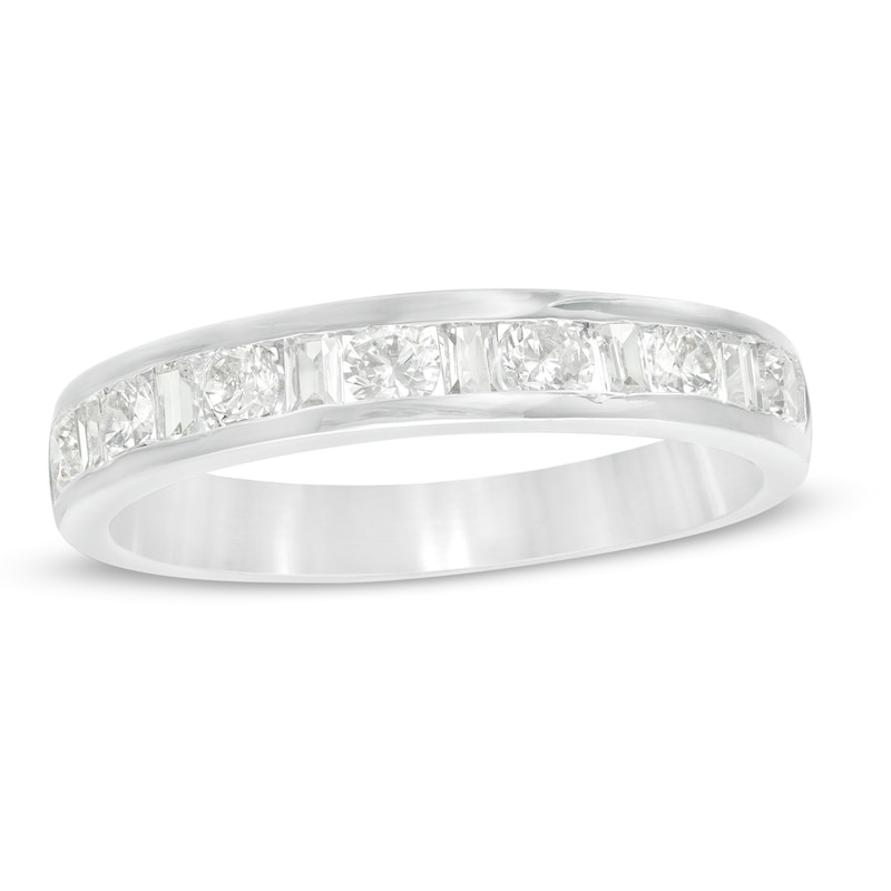 0.58 CT. T.W. Baguette and Round Diamond Alternating Anniversary Band in 10K White Gold