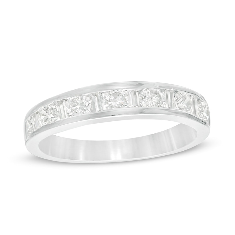 0.75 CT. T.W. Baguette and Round Diamond Alternating Anniversary Band in 10K White Gold