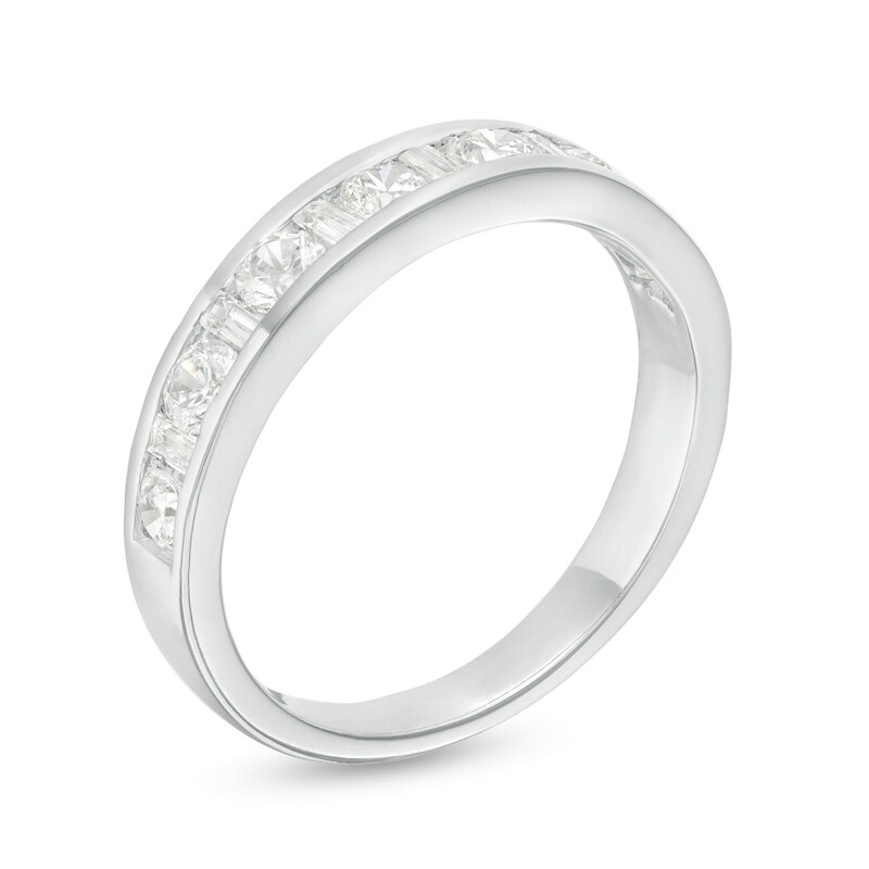 Main Image 3 of 0.75 CT. T.W. Baguette and Round Diamond Alternating Anniversary Band in 10K White Gold