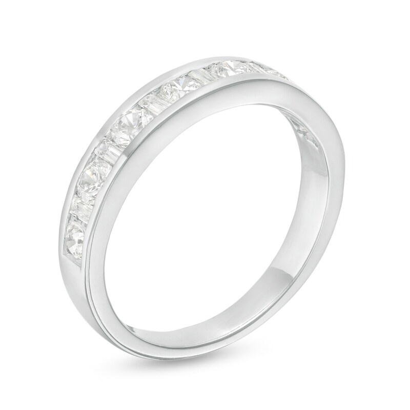 0.75 CT. T.W. Baguette and Round Diamond Alternating Anniversary Band in 10K White Gold