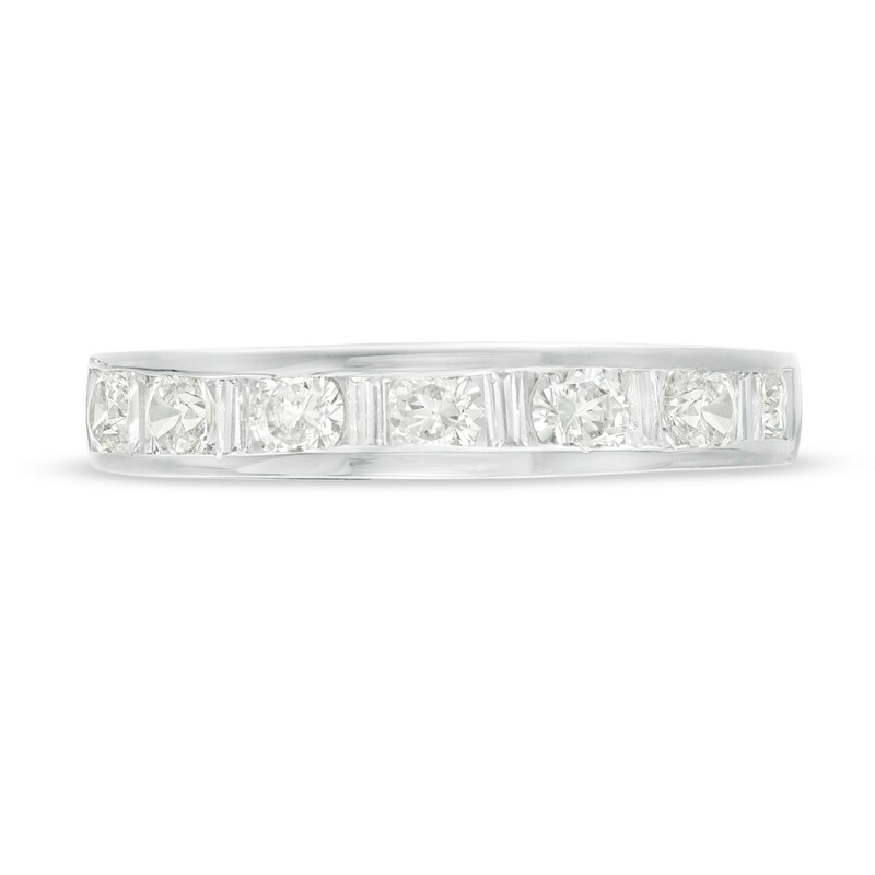 Main Image 4 of 0.75 CT. T.W. Baguette and Round Diamond Alternating Anniversary Band in 10K White Gold