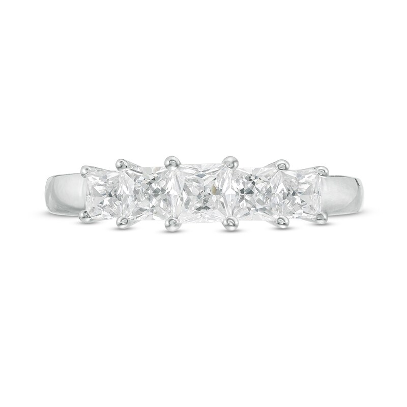 Main Image 4 of 0.85 CT. T.W. Princess-Cut Diamond Five Stone Anniversary Band in 10K White Gold