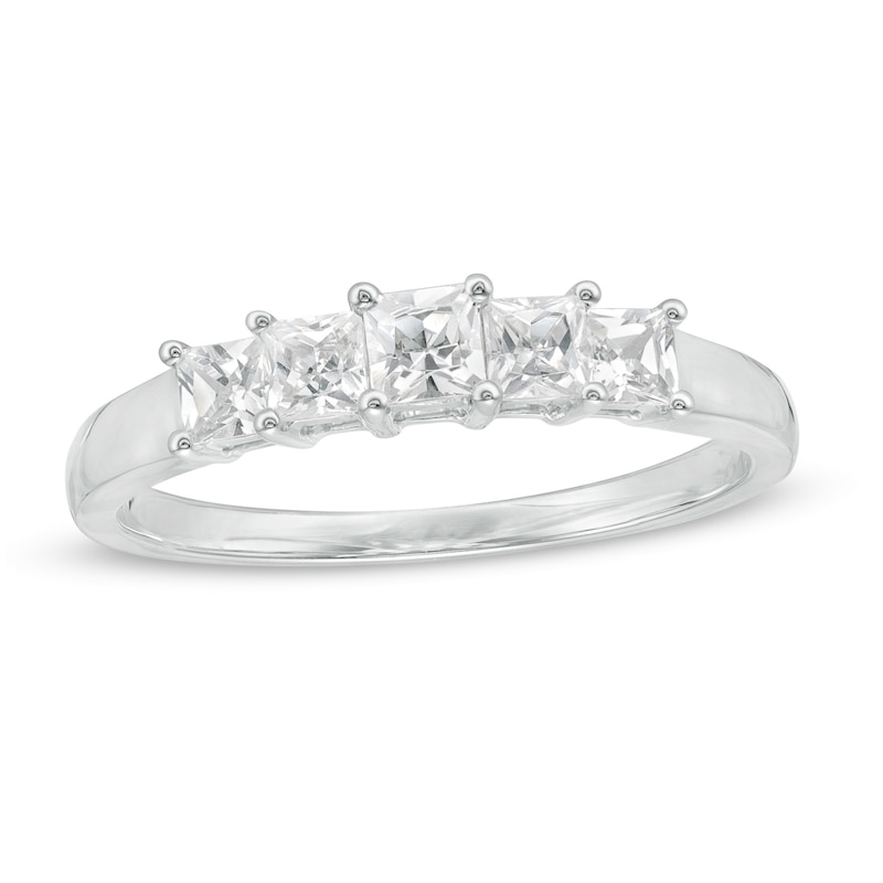 Main Image 1 of 0.58 CT. T.W. Princess-Cut Diamond Five Stone Anniversary Band in 10K White Gold