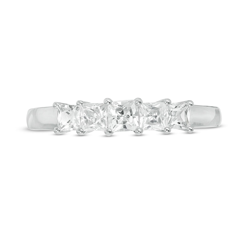 Main Image 4 of 0.58 CT. T.W. Princess-Cut Diamond Five Stone Anniversary Band in 10K White Gold