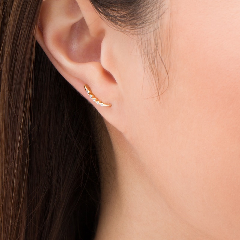 0.085 CT. T.W. Diamond Curved Crawler Earrings in 10K Gold