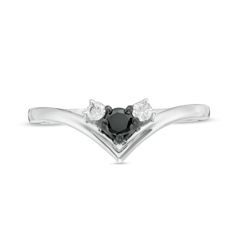 0.18 CT. T.W. Enhanced Black and White Diamond Three Stone Chevron Ring in Sterling Silver