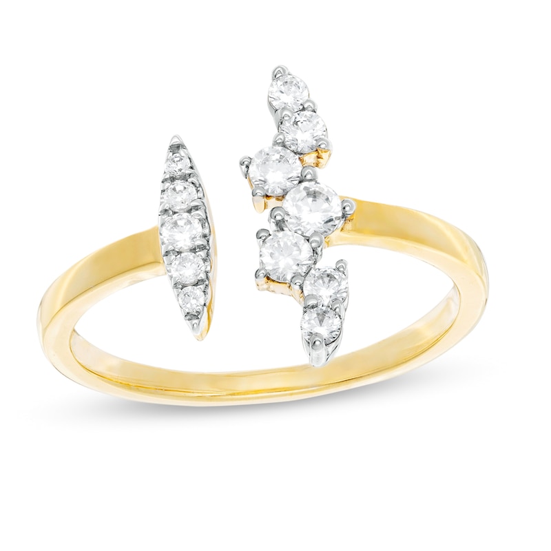 Main Image 1 of 0.29 CT. T.W. Diamond Linear Marquise and Scattered Bar Open Shank Ring in 10K Gold