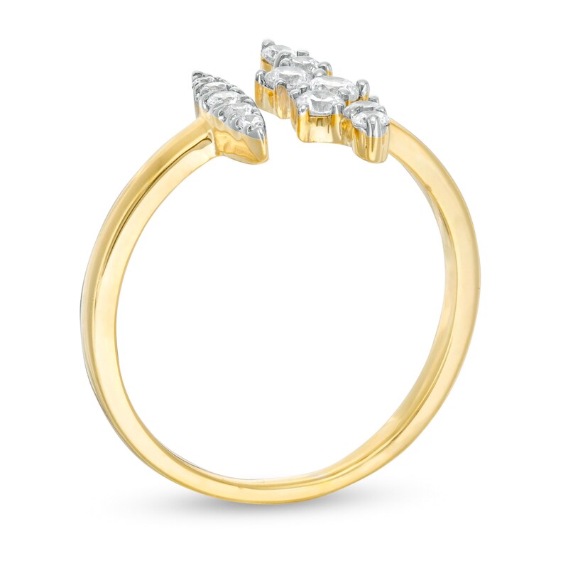 Main Image 3 of 0.29 CT. T.W. Diamond Linear Marquise and Scattered Bar Open Shank Ring in 10K Gold