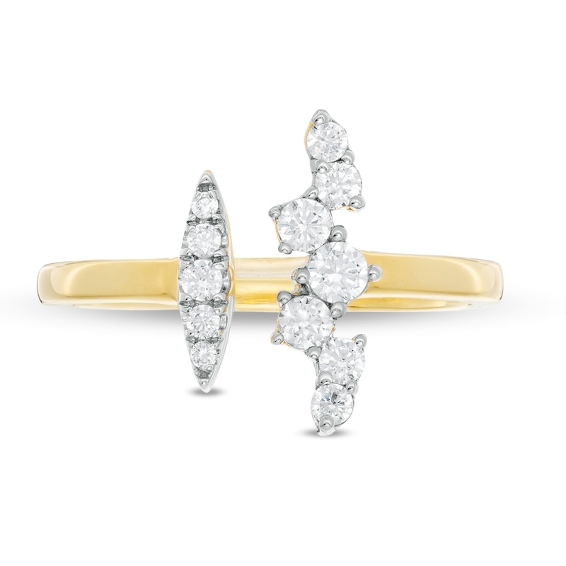 Main Image 4 of 0.29 CT. T.W. Diamond Linear Marquise and Scattered Bar Open Shank Ring in 10K Gold