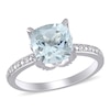 Thumbnail Image 0 of 8.0mm Cushion-Cut Aquamarine and 0.06 CT. T.W. Diamond Beaded Floral-Set Ring in 10K White Gold