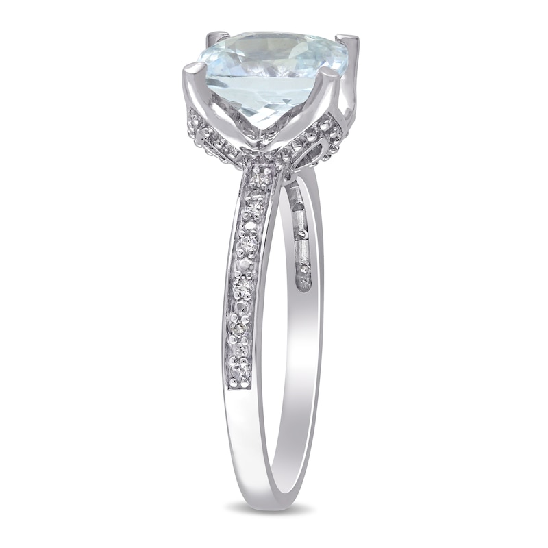 8.0mm Cushion-Cut Aquamarine and 0.06 CT. T.W. Diamond Beaded Floral-Set Ring in 10K White Gold