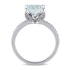 8.0mm Cushion-Cut Aquamarine and 0.06 CT. T.W. Diamond Beaded Floral-Set Ring in 10K White Gold