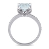 Thumbnail Image 3 of 8.0mm Cushion-Cut Aquamarine and 0.06 CT. T.W. Diamond Beaded Floral-Set Ring in 10K White Gold