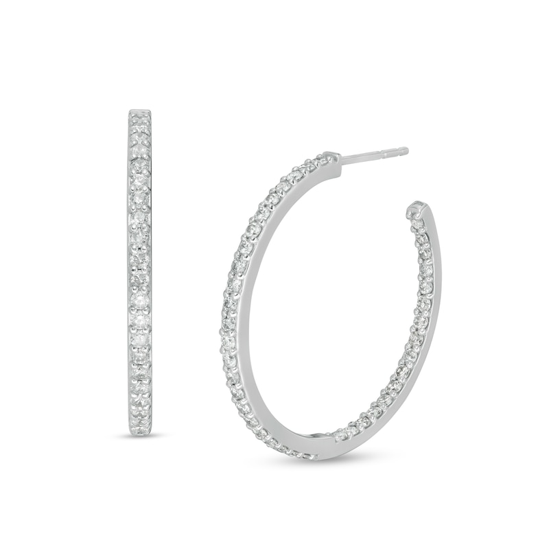Main Image 1 of 1.01 CT. T.W. Diamond Inside-Out Hoop Earrings in 10K White Gold
