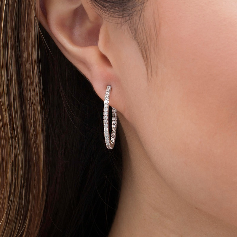 1.01 CT. T.W. Diamond Inside-Out Hoop Earrings in 10K White Gold|Peoples Jewellers