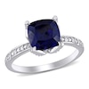 Thumbnail Image 0 of 8.0mm Cushion-Cut Lab-Created Blue Sapphire and 0.06 CT. T.W. Diamond Beaded Floral-Set Ring in 10K White Gold