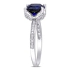 Thumbnail Image 2 of 8.0mm Cushion-Cut Lab-Created Blue Sapphire and 0.06 CT. T.W. Diamond Beaded Floral-Set Ring in 10K White Gold
