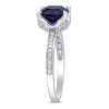 Thumbnail Image 3 of 8.0mm Cushion-Cut Lab-Created Blue Sapphire and 0.06 CT. T.W. Diamond Beaded Floral-Set Ring in 10K White Gold