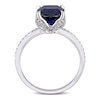 Thumbnail Image 3 of 8.0mm Cushion-Cut Lab-Created Blue Sapphire and 0.06 CT. T.W. Diamond Beaded Floral-Set Ring in 10K White Gold