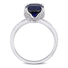 Thumbnail Image 4 of 8.0mm Cushion-Cut Lab-Created Blue Sapphire and 0.06 CT. T.W. Diamond Beaded Floral-Set Ring in 10K White Gold