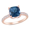 Thumbnail Image 1 of 8.0mm Cushion-Cut London Blue Topaz and 0.06 CT. T.W. Diamond Beaded Floral-Set Ring in 10K Rose Gold