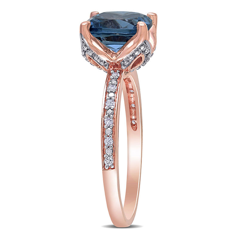 8.0mm Cushion-Cut London Blue Topaz and 0.06 CT. T.W. Diamond Beaded Floral-Set Ring in 10K Rose Gold