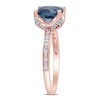Thumbnail Image 2 of 8.0mm Cushion-Cut London Blue Topaz and 0.06 CT. T.W. Diamond Beaded Floral-Set Ring in 10K Rose Gold