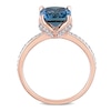 Thumbnail Image 3 of 8.0mm Cushion-Cut London Blue Topaz and 0.06 CT. T.W. Diamond Beaded Floral-Set Ring in 10K Rose Gold