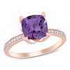 Thumbnail Image 0 of 8.0mm Cushion-Cut Amethyst and 0.06 CT. T.W. Diamond Beaded Floral-Set Ring in 10K Rose Gold