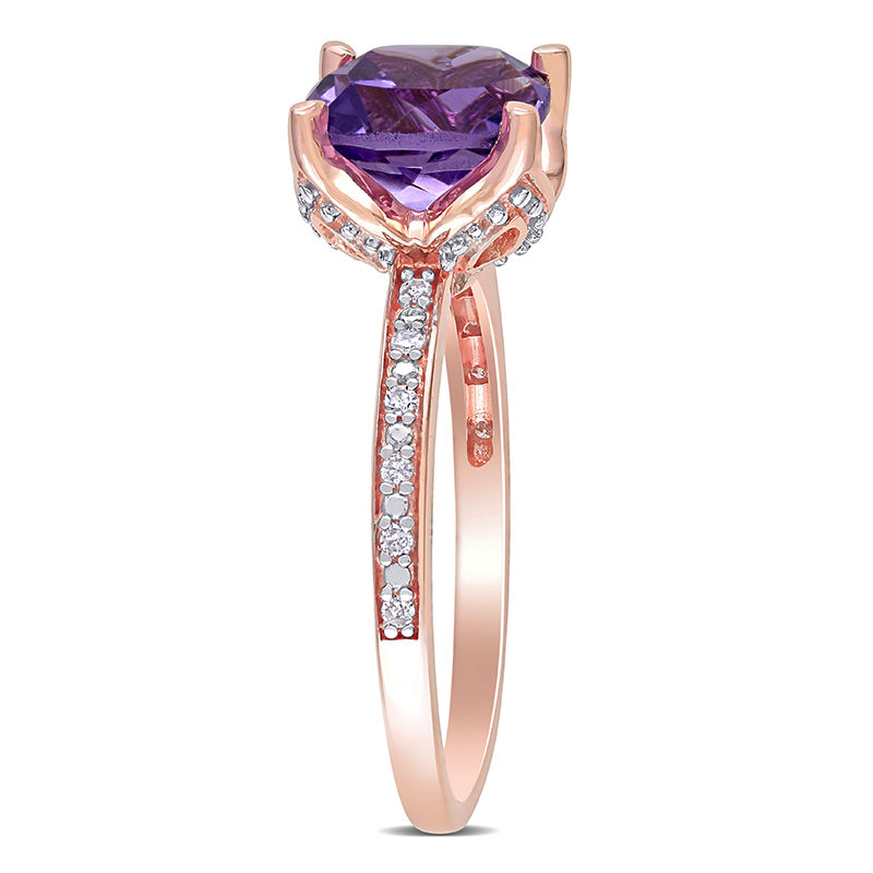 8.0mm Cushion-Cut Amethyst and 0.06 CT. T.W. Diamond Beaded Floral-Set Ring 10K Rose Gold