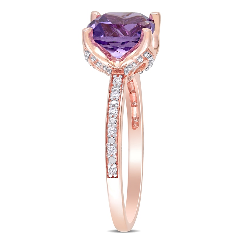 8.0mm Cushion-Cut Amethyst and 0.06 CT. T.W. Diamond Beaded Floral-Set Ring in 10K Rose Gold|Peoples Jewellers