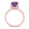 Thumbnail Image 3 of 8.0mm Cushion-Cut Amethyst and 0.06 CT. T.W. Diamond Beaded Floral-Set Ring in 10K Rose Gold