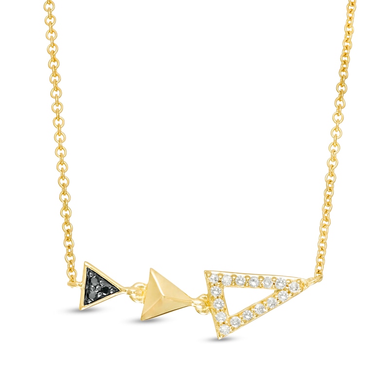 0.085 CT. T.W. Enhanced Black and White Diamond Graduated Triple Triangle Necklace in 10K Gold