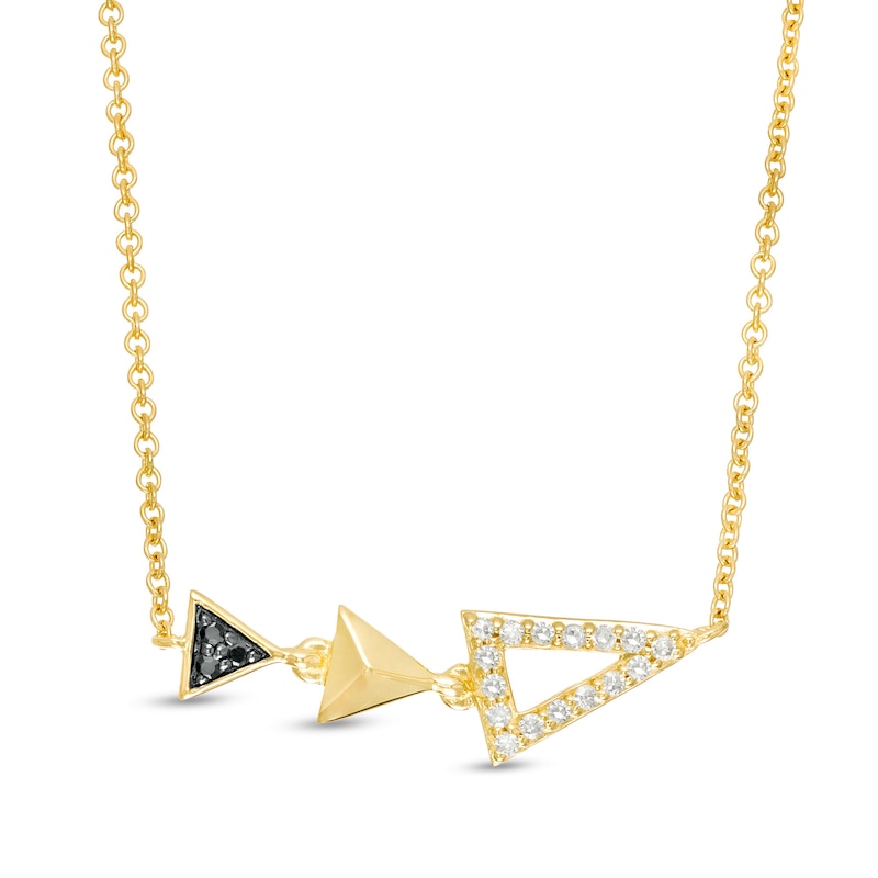 Main Image 1 of 0.085 CT. T.W. Enhanced Black and White Diamond Graduated Triple Triangle Necklace in 10K Gold