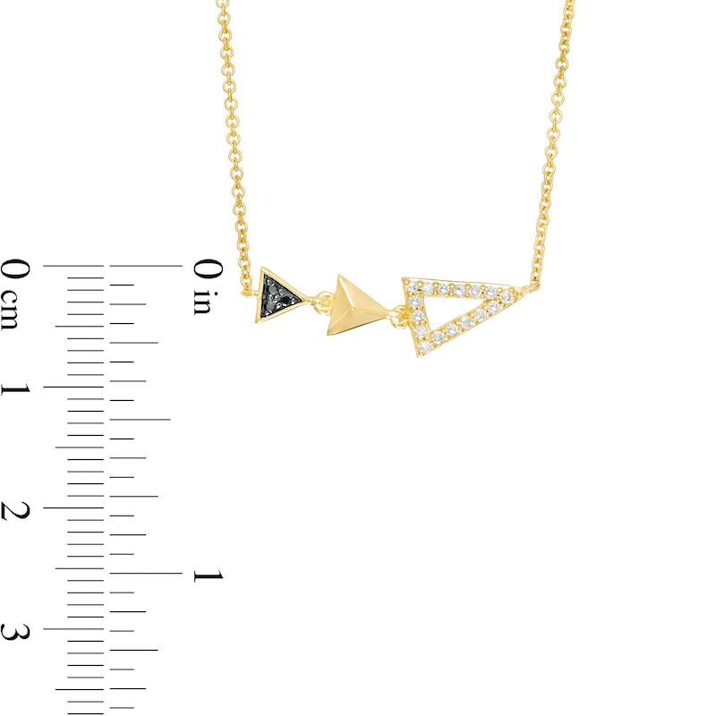 0.085 CT. T.W. Enhanced Black and White Diamond Graduated Triple Triangle Necklace in 10K Gold