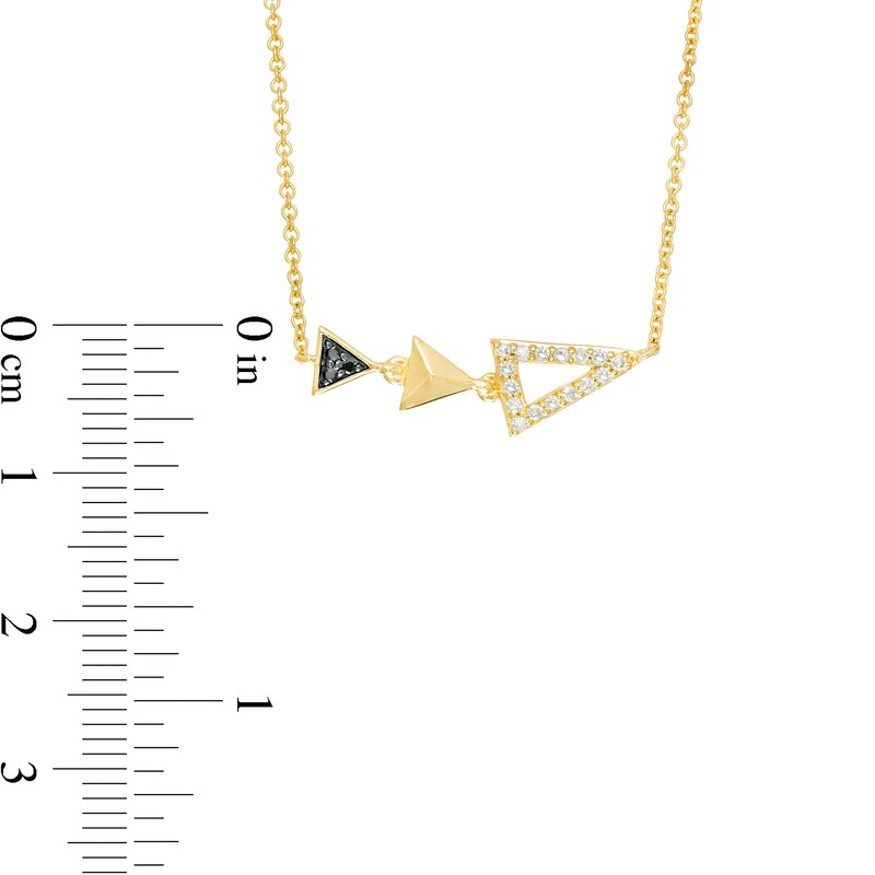 Main Image 3 of 0.085 CT. T.W. Enhanced Black and White Diamond Graduated Triple Triangle Necklace in 10K Gold