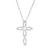 Thumbnail Image 1 of 4.0mm Lab-Created Opal and 0.087 CT. T.W. Diamond Twisted Cross Pendant in Sterling Silver