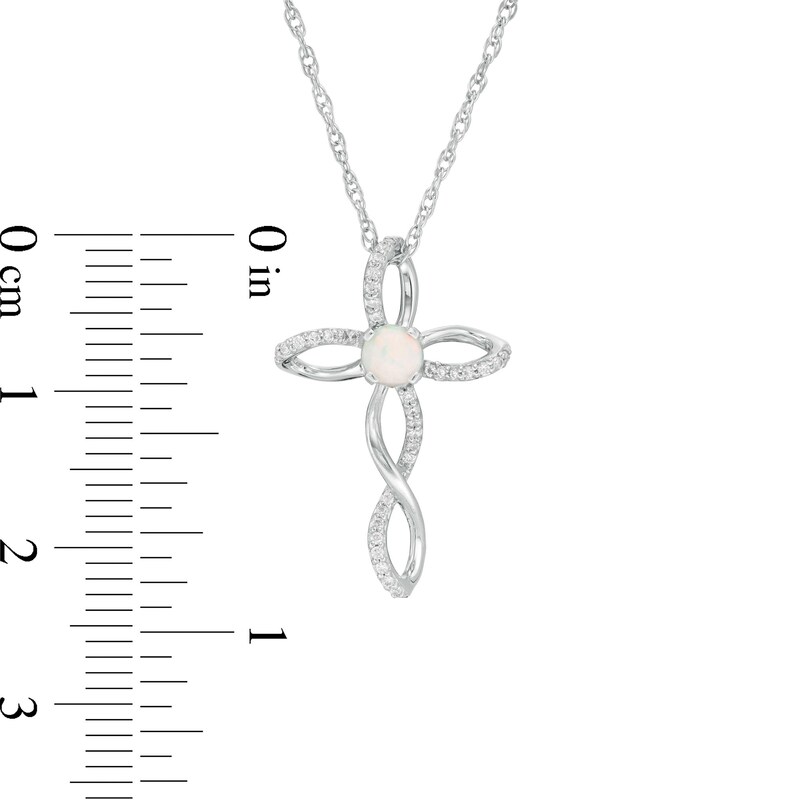 4.0mm Lab-Created Opal and 0.087 CT. T.W. Diamond Twisted Cross Pendant in Sterling Silver