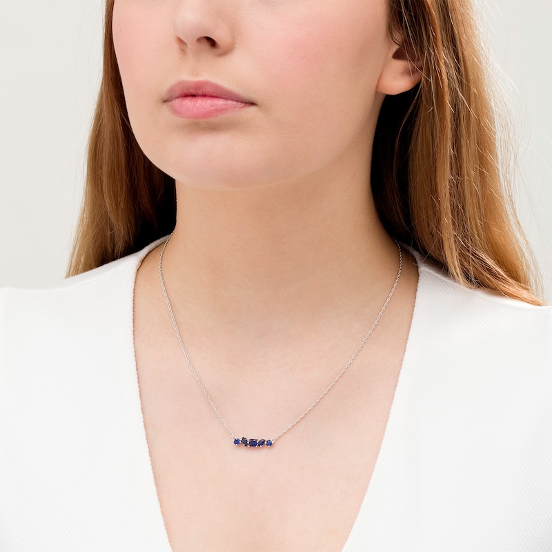 Main Image 2 of Multi-Shape Lab-Created Blue Sapphire Five Stone Bar Necklace in Sterling Silver