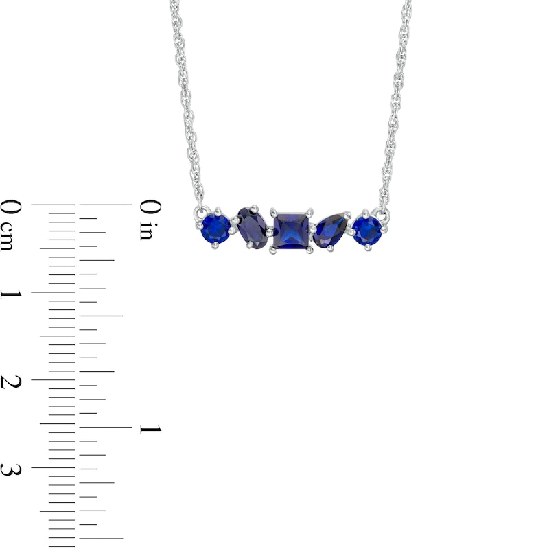Main Image 3 of Multi-Shape Lab-Created Blue Sapphire Five Stone Bar Necklace in Sterling Silver