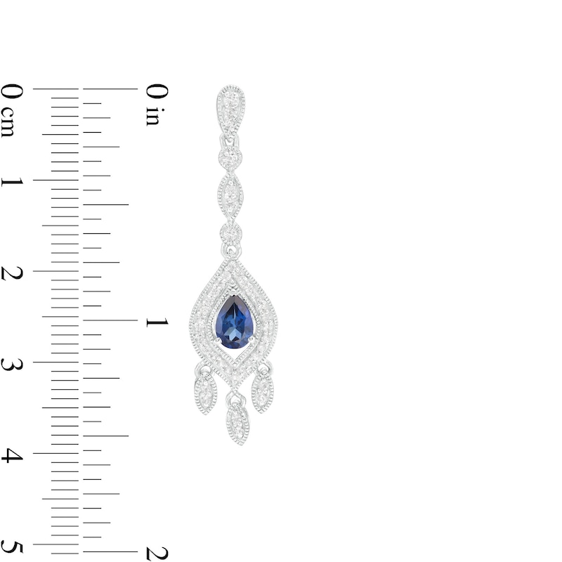 Main Image 3 of Pear-Shaped Lab-Created Blue and White Sapphire Marquise Frame Vintage-Style Chandelier Drop Earrings in Sterling Silver