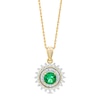 4.8mm Lab-Created Emerald and White Sapphire Sunburst Double Frame Pendant in Sterling Silver with 14K Gold Plate