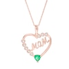 Thumbnail Image 0 of 4.0mm Lab-Created Emerald and White Sapphire "MOM" Heart Frame Pendant in Sterling Silver with 14K Rose Gold Plate