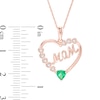 Thumbnail Image 2 of 4.0mm Lab-Created Emerald and White Sapphire "MOM" Heart Frame Pendant in Sterling Silver with 14K Rose Gold Plate