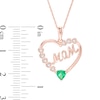 4.0mm Lab-Created Emerald and White Sapphire "MOM" Heart Frame Pendant in Sterling Silver with 14K Rose Gold Plate