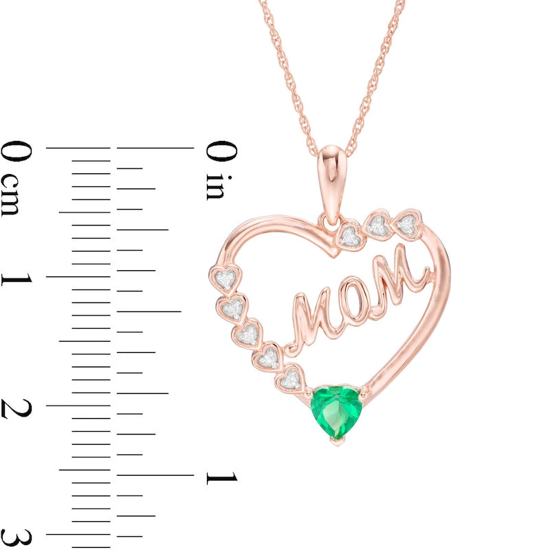 4.0mm Lab-Created Emerald and White Sapphire "MOM" Heart Frame Pendant in Sterling Silver with 14K Rose Gold Plate