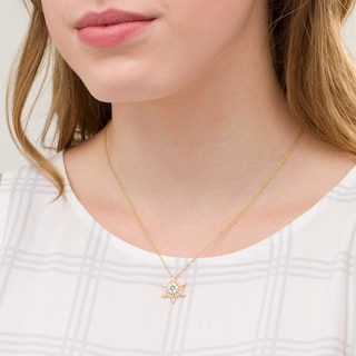 3.0mm Lab-Created Emerald and White Sapphire Snowflake Pendant in Sterling Silver with 14K Gold Plate