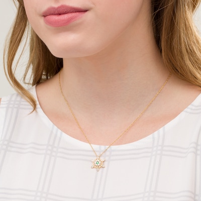 3.0mm Lab-Created Emerald and White Sapphire Snowflake Pendant in Sterling Silver with 14K Gold Plate