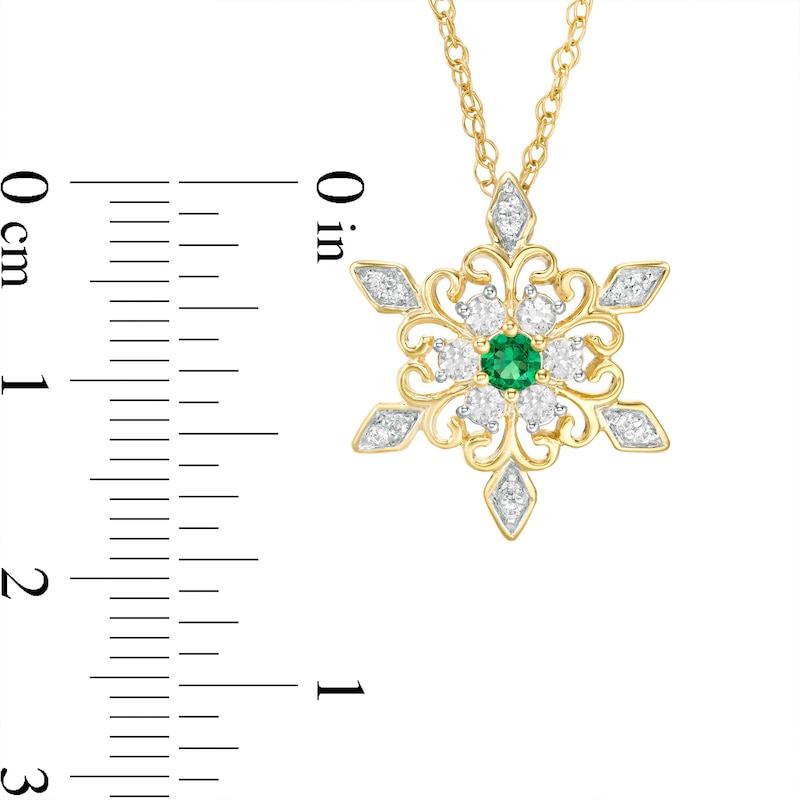 3.0mm Lab-Created Emerald and White Sapphire Snowflake Pendant in Sterling Silver with 14K Gold Plate